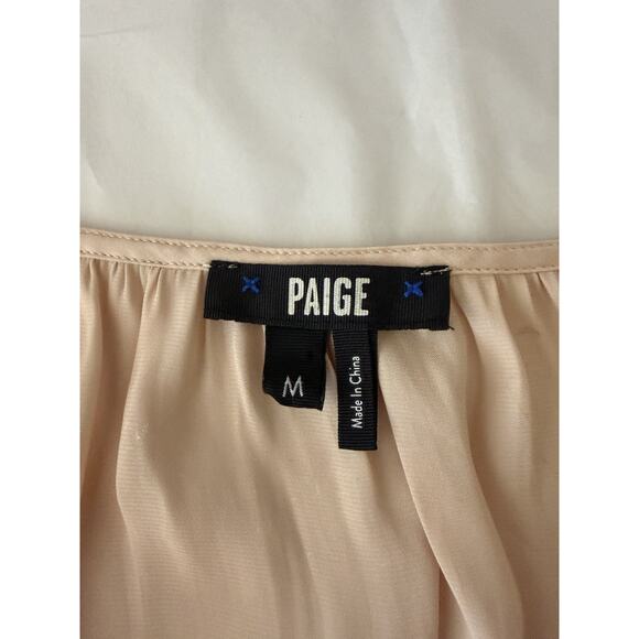 Paige Odalynn Satin Smocked Long Sleeve Blouse Medium Cream Tan Silky Revolve - Picture 4 of 8